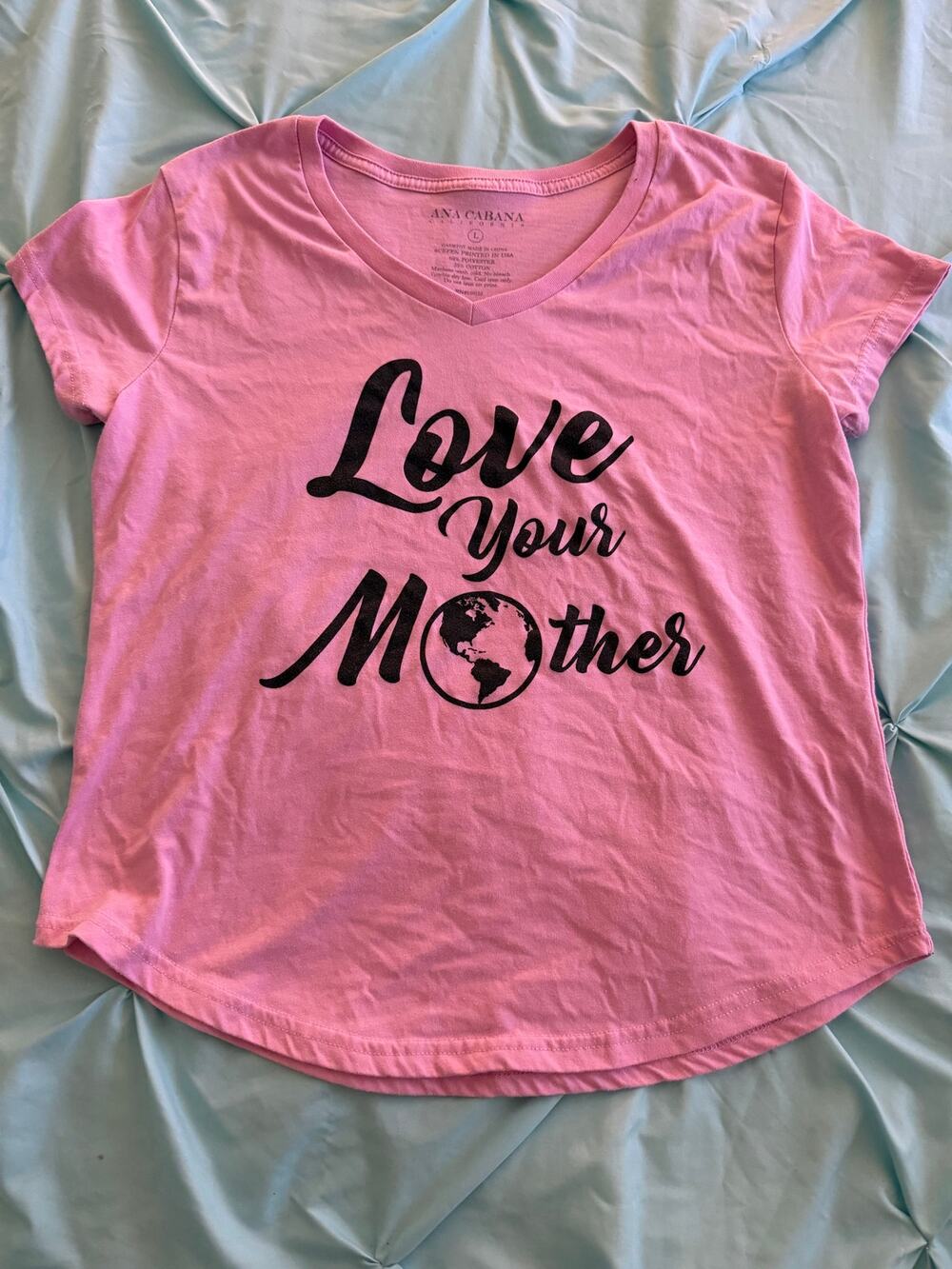 Ana Cabana Women's Love Your Mother Earth Graphic V-Neck Tee Pink Size L